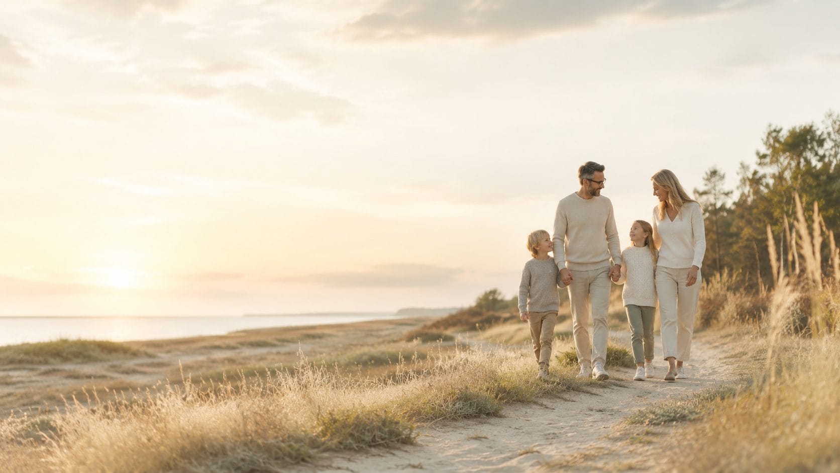 Familie beim Spaziergang in den Dünen